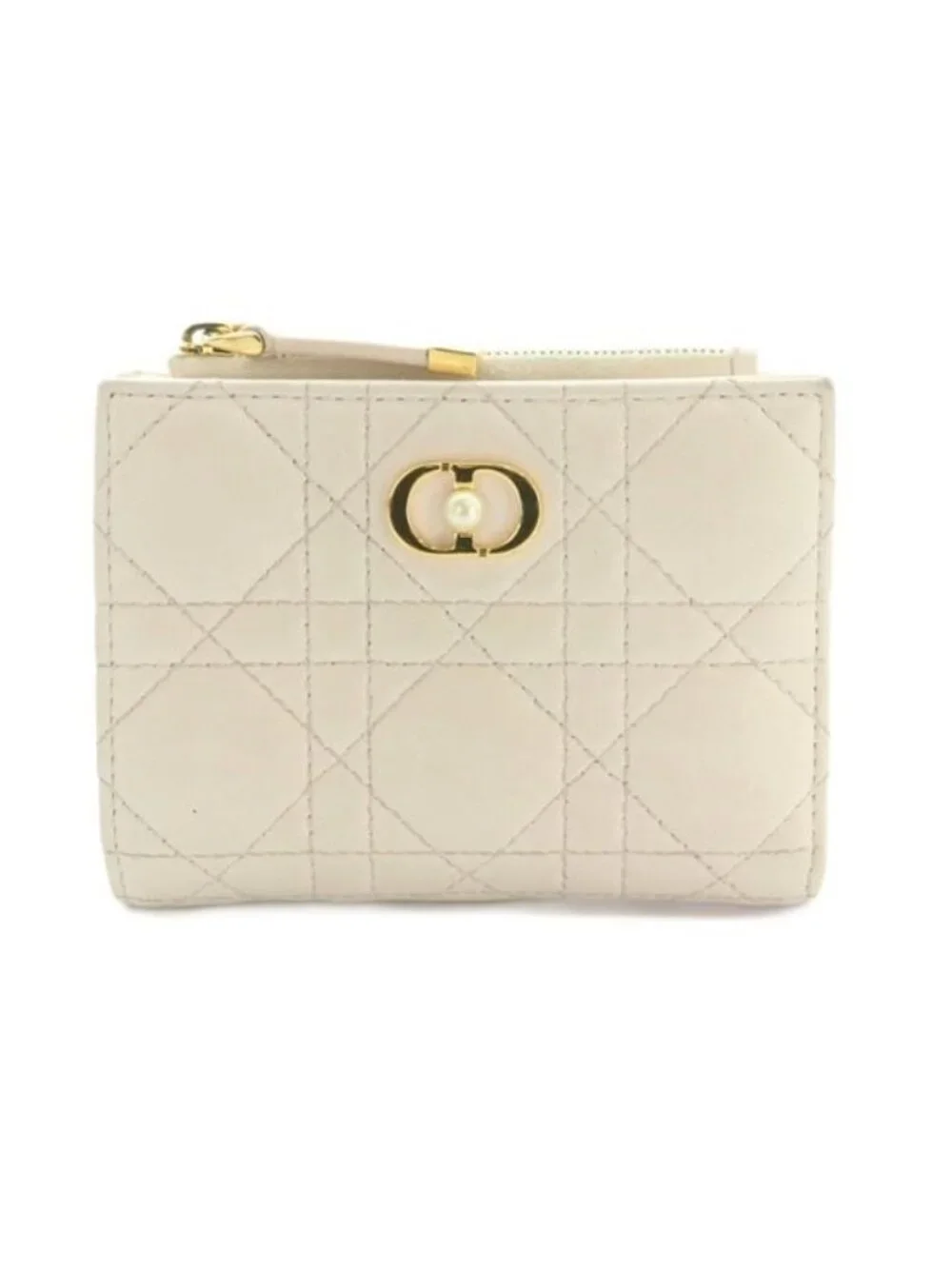 Dior le Jolie Dahlia Wallet Bifold Coin Purse Cannage Stitching Light Pink